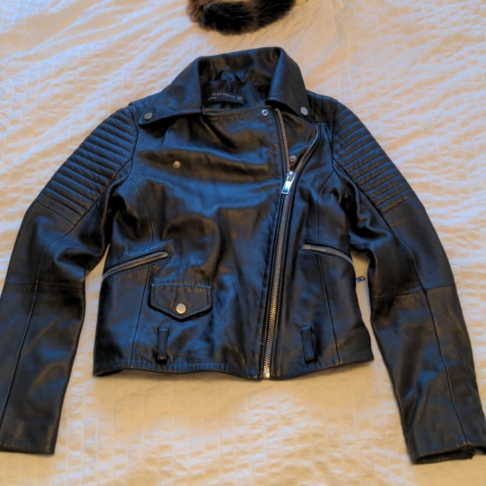 Zara Black moto Leather Jacket